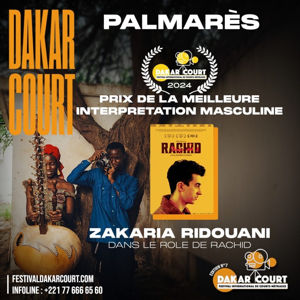 le Prix de la Meilleure Interprétation Masculine Dakar Court 2024 à Zakaria Ridouani dans le rôle de Rachid, dans le film du même nom réalisé par Rachida El Garani.